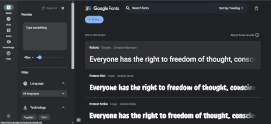 printscrean da tela do google fonts
